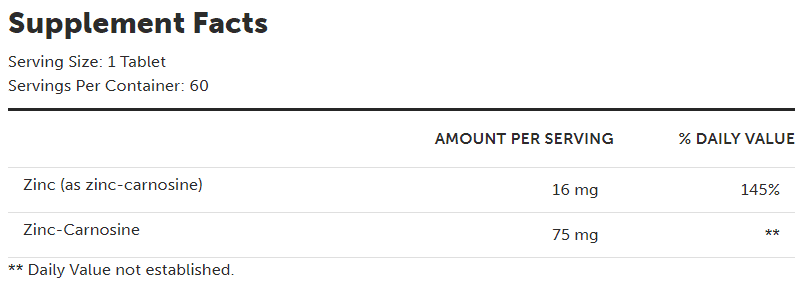 Acid Relief Zinc Supplement Facts